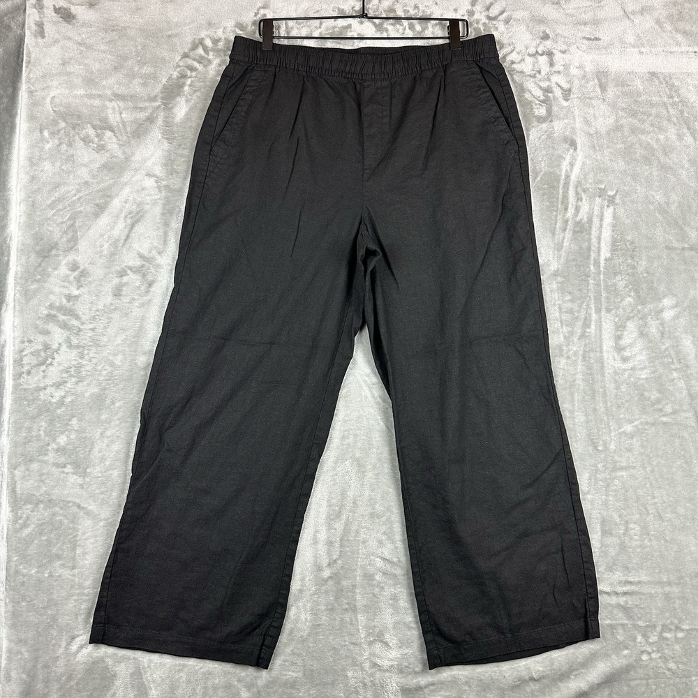 Old Navy Pants Women's L Black Linen Blend Elastic Waist Drawstring Pockets